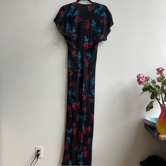 Leith Dark Floral V-neck Shirt Sleeve Maxi Dress w/ Side Slit Size XS - Picture 3 of 8